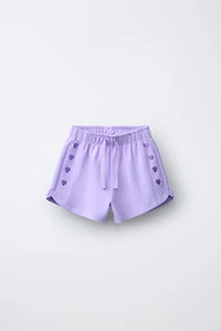 INTERLOCK PLUSH EMBROIDERED HEART SHORTS