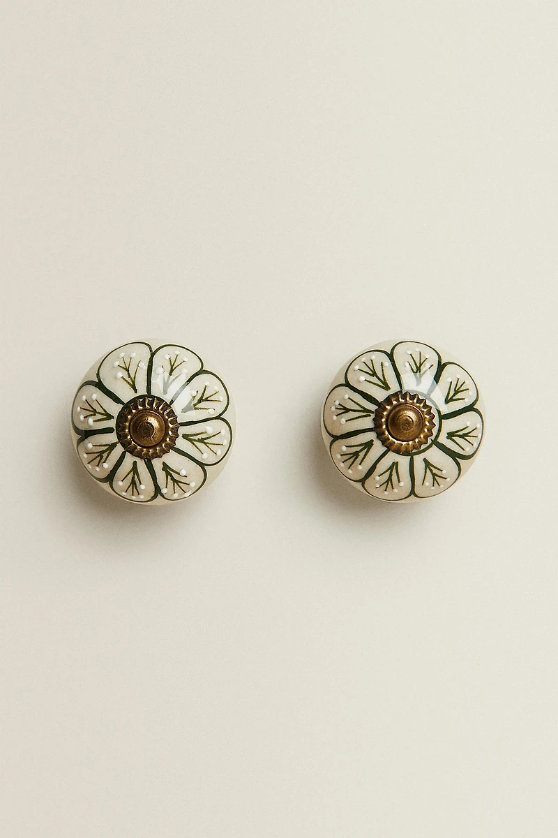 SET OF CERAMIC FLOWER KNOBS (SET OF 2