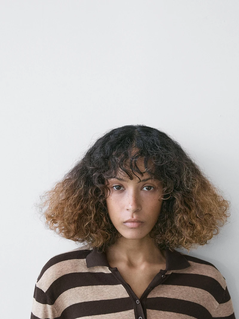 Cotton blend knit polo sweater