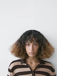 Cotton blend knit polo sweater