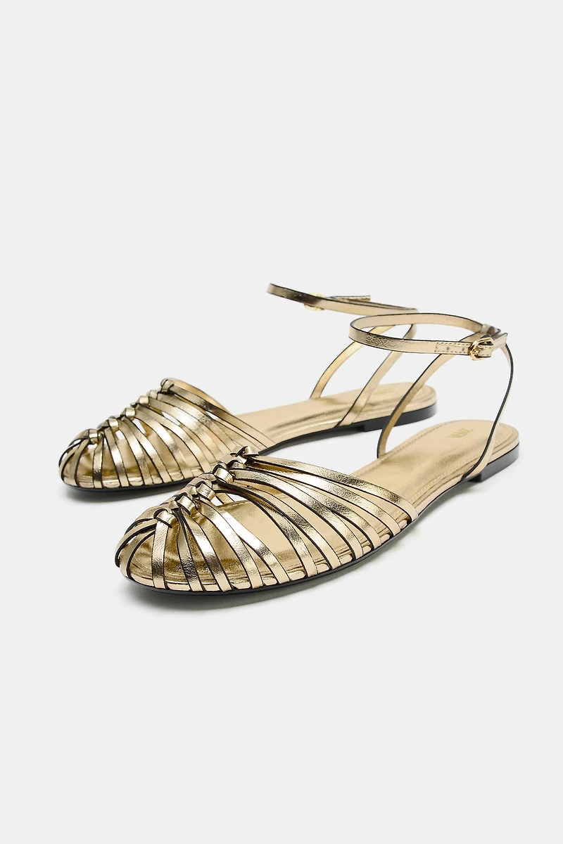 METALLIC EFFECT FLAT FISHERMAN SANDALS
