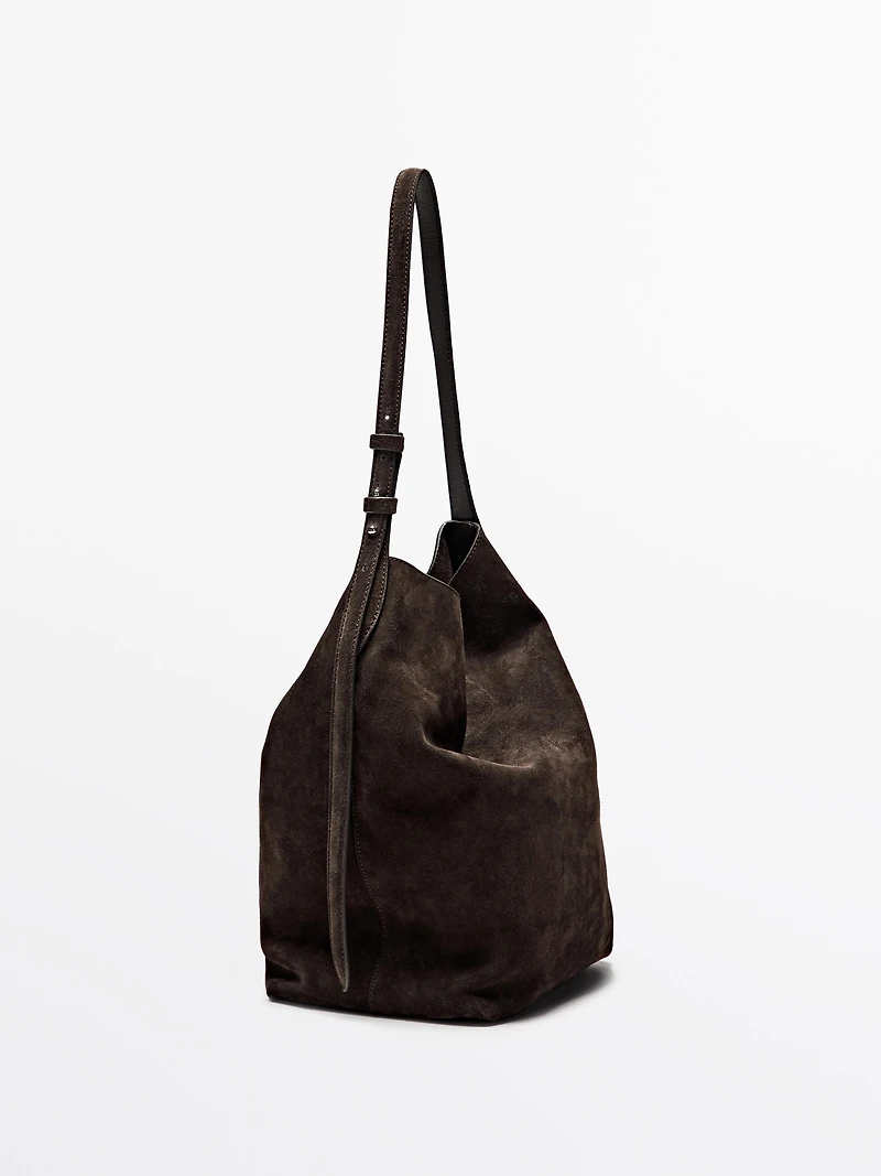 Split suede leather bucket bag