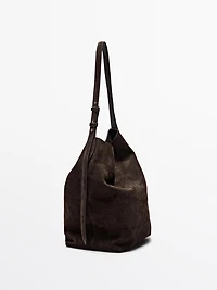 Split suede leather bucket bag