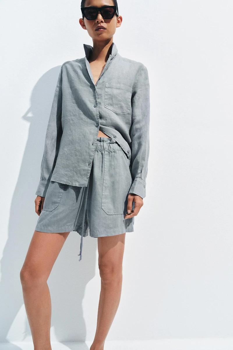 100% LINEN SHIRT WITH POCKET ZW COLLECTION