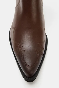 EMBROIDERED LEATHER COWBOY ANKLE BOOTS