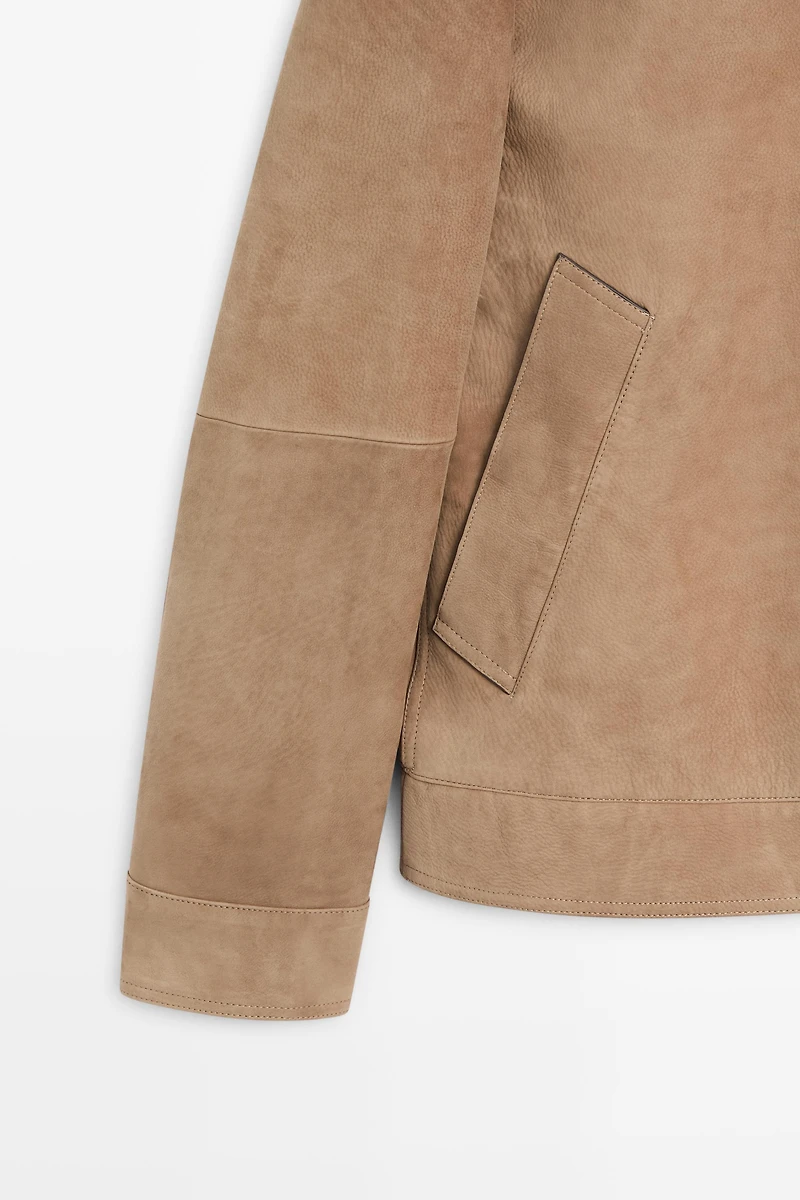 Nubuck leather stand-up collar jacket
