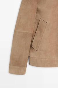 Nubuck leather stand-up collar jacket
