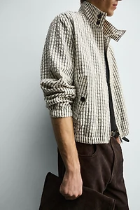 CROPPED FIT TEXTURED PLAID JACKET
