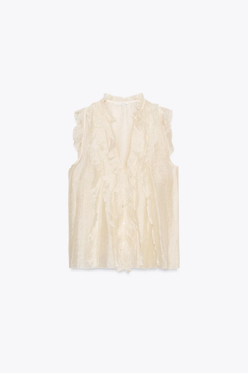 SEMI-SHEER RUFFLED TOP