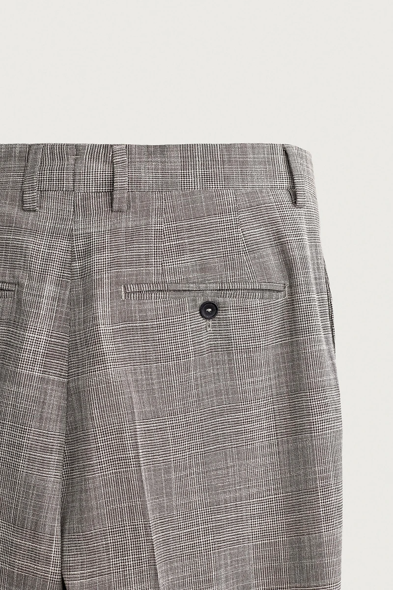 CHECKED WOOL BLEND PLEATED SUIT PANTS
