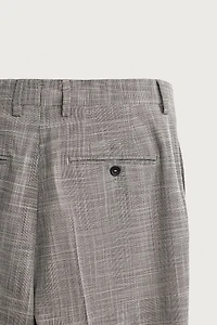 CHECKED WOOL BLEND PLEATED SUIT PANTS