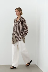 Striped wrap shirt with tie detail