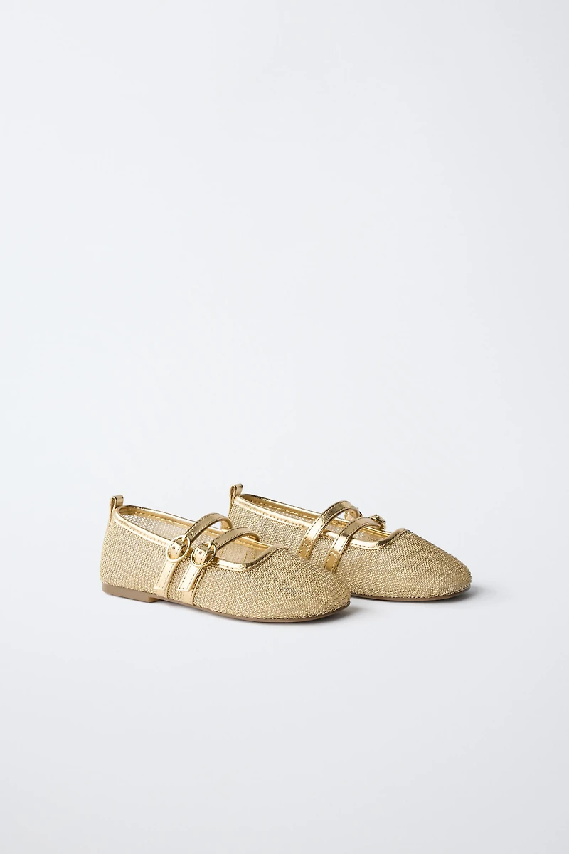 METALLIC DOUBLE STRAP BALLET FLATS
