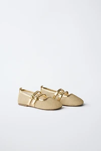 METALLIC DOUBLE STRAP BALLET FLATS