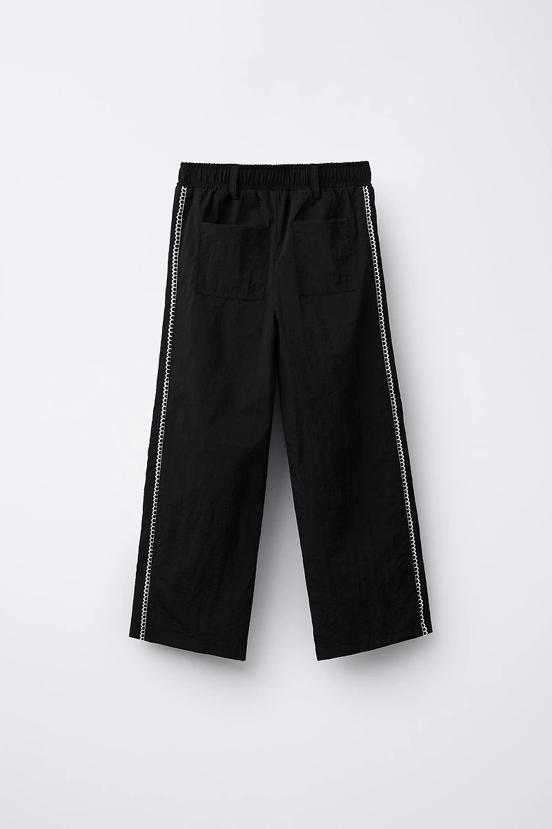 CONTRAST NYLON STRAIGHT LEG PANTS