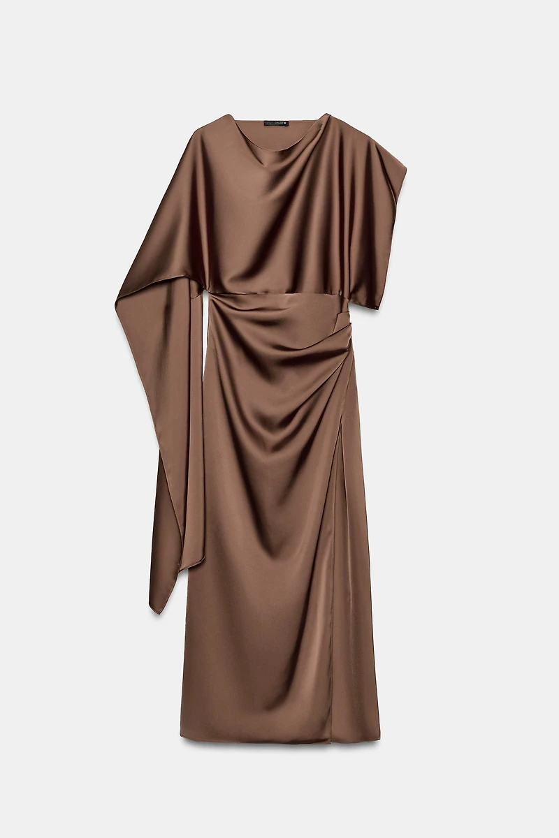 SATIN EFFECT CAPE MIDI DRESS