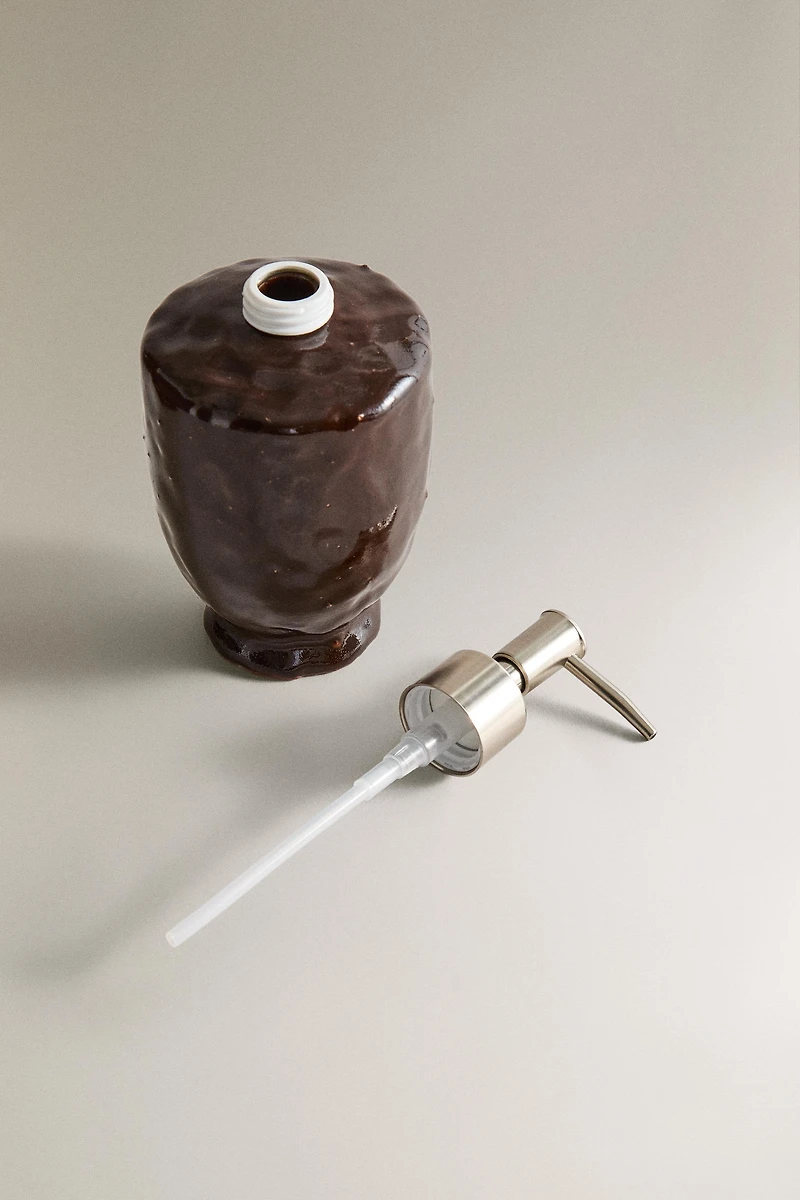BROWN CERAMIC SOAP DISPENSER