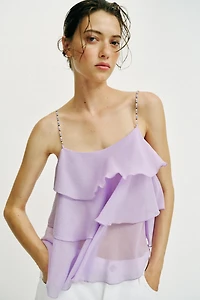 BEADED RUFFLE STRAP TOP