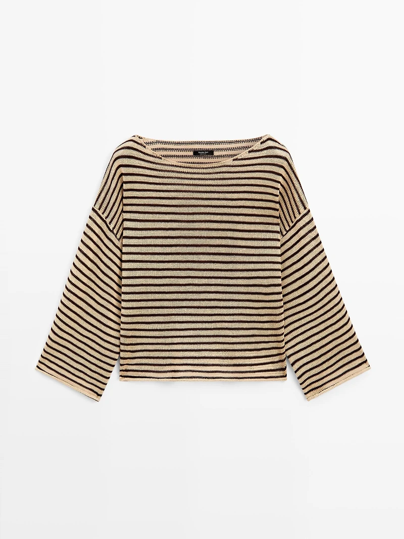 100% cotton striped knit sweater