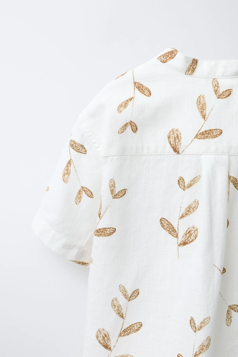 CHEMISE COL MAO FEUILLES