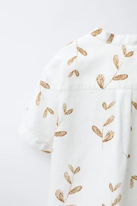 CHEMISE COL MAO FEUILLES
