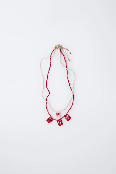PACK OF TWO BEADED HEART NECKLACES