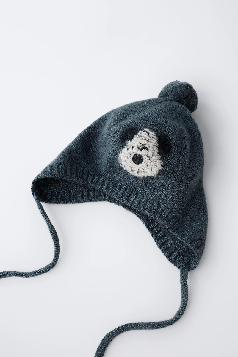 EMBROIDERED DOG KNIT BONNET