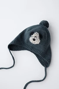EMBROIDERED DOG KNIT BONNET
