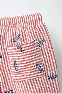 SHORT SEERSUCKER RAYURES BRODERIE POISSONS