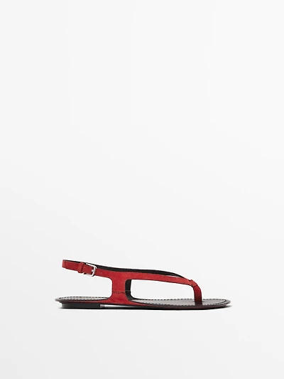 Split suede flat sandals