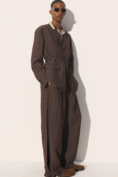 VISCOSE-LINEN STRIPED SUIT PANTS WITH SIDE PLEATS