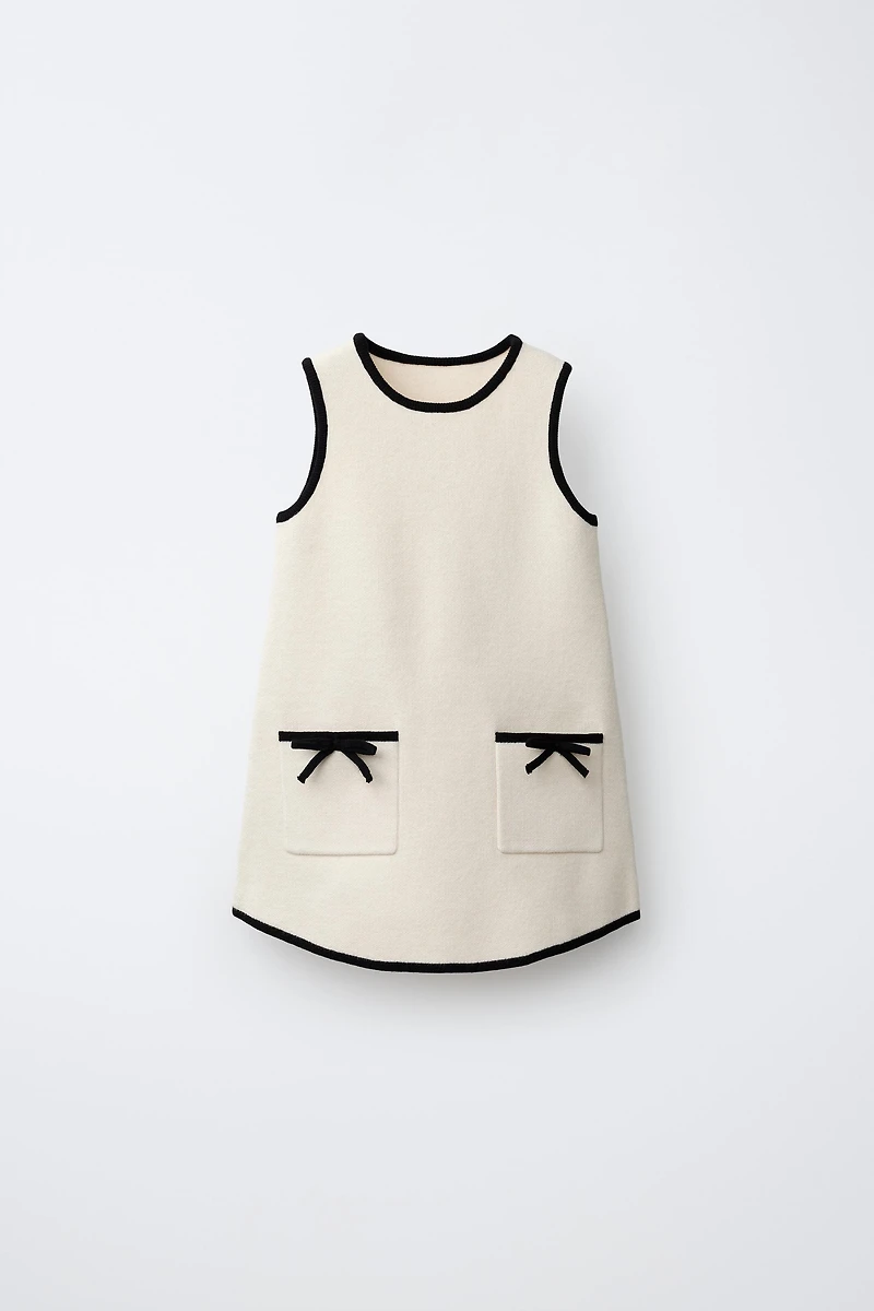 CONTRAST BOW KNIT DRESS