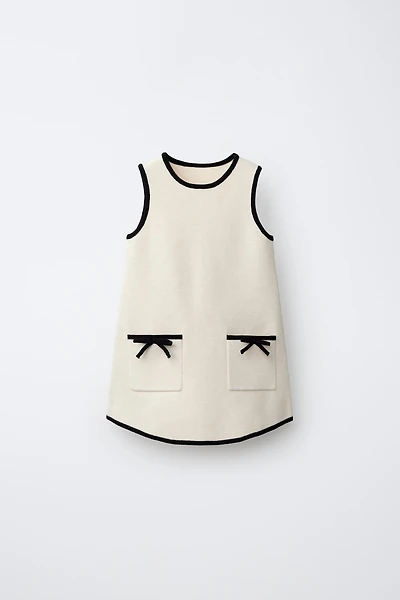 CONTRAST BOW KNIT DRESS