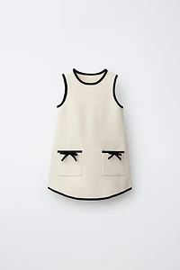 CONTRAST BOW KNIT DRESS