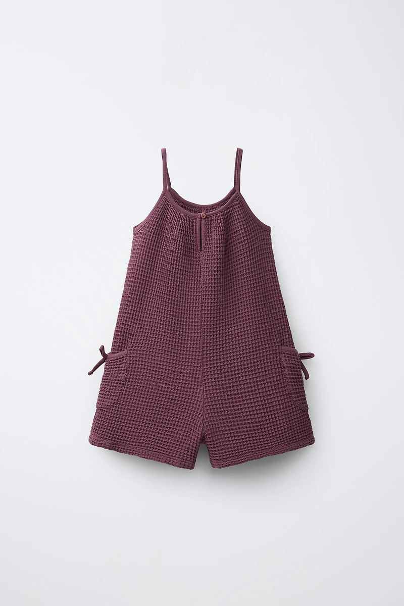 WAFFLE KNIT BOW ROMPER