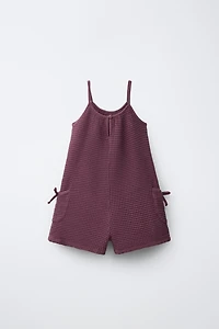 WAFFLE KNIT BOW ROMPER