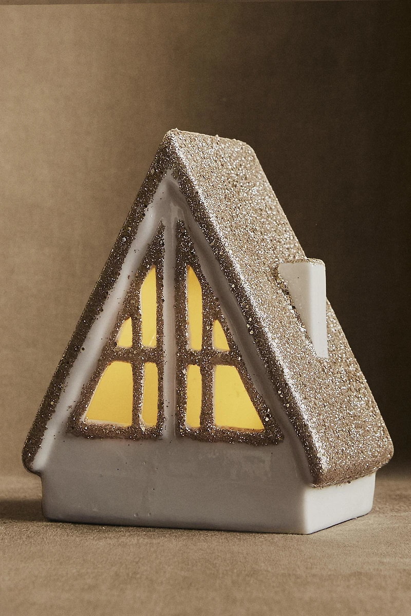 CERAMIC HOUSE ROOF GLITTER CHRISTMAS ORNAMENT