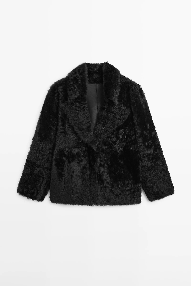 Sheepskin leather coat with lapel collar - STUDIO