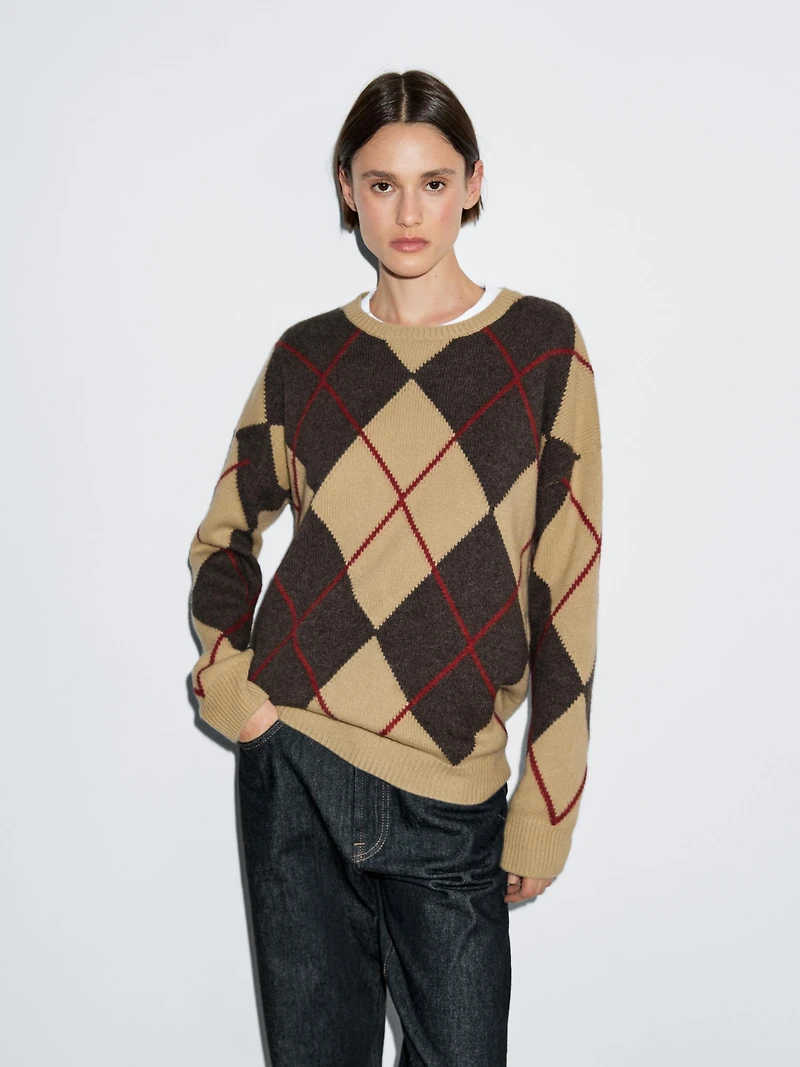 Pull à losanges en laine mélangée