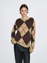 Pull à losanges en laine mélangée