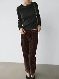Wool blend crew neck knit sweater