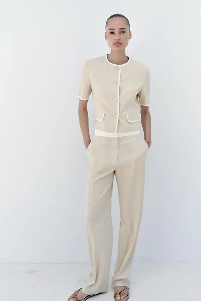 SHORT SLEEVE CONTRAST TRIM BLAZER