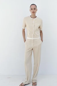 SHORT SLEEVE CONTRAST TRIM BLAZER