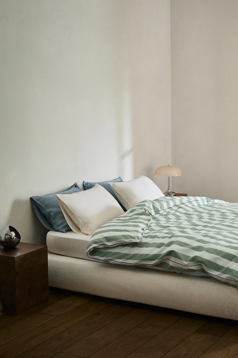 FADED COTTON STRIPED DUVET COVER