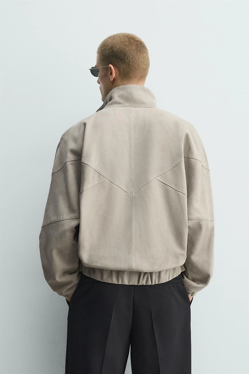 BLOUSON RELAXED FIT EN CUIR DAIM