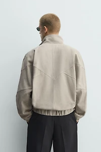 BLOUSON RELAXED FIT EN CUIR DAIM