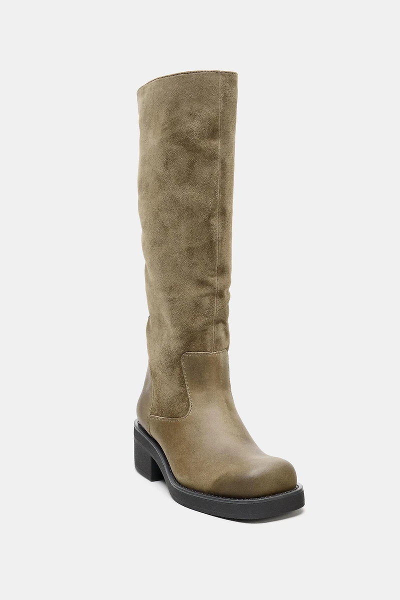 BOTTES EN CUIR COMBINÉ