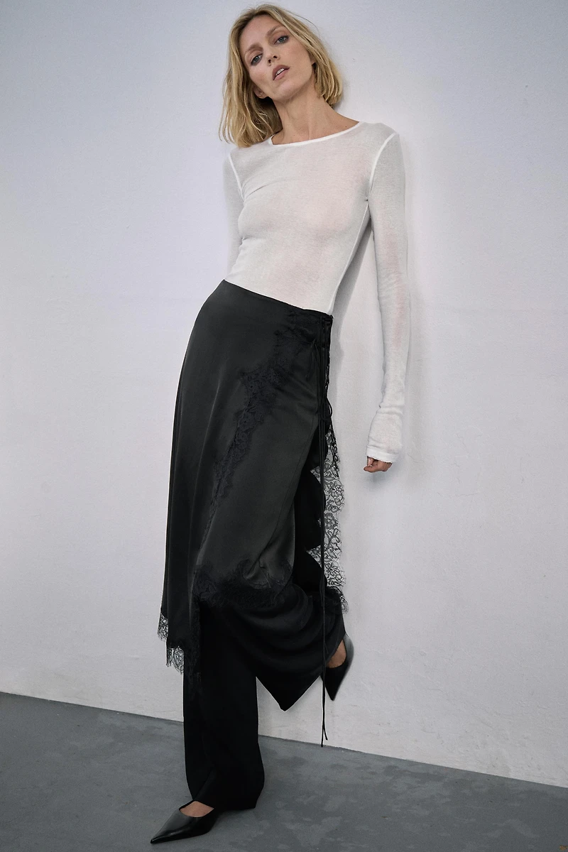 SATIN EFFECT LACE SKIRT ZW COLLECTION