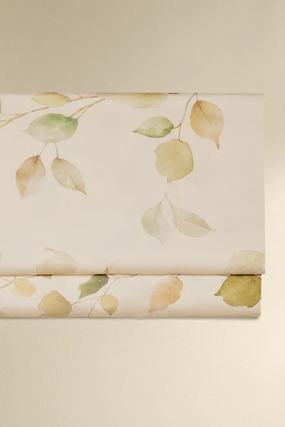 SATEEN FLAT SHEET WITH LEAF PRINT