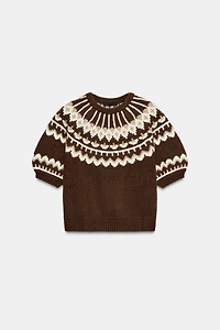 SHORT SLEEVE JACQUARD KNIT SWEATER
